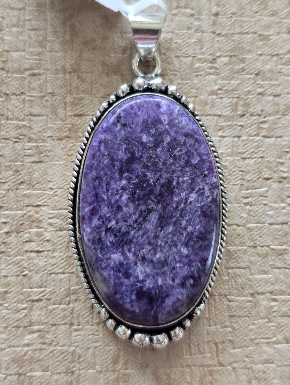 Magnificent Charoite Pendant In Silver Plated Copper, Southwestern
